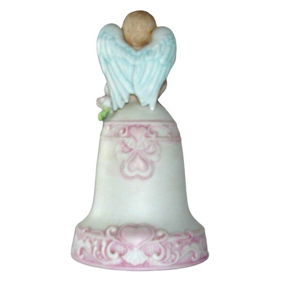 Bisque Porcelain Angel Music Box "Love Me Tender" Bell Pink Heart Enesco Vintage - Picture 7 of 9